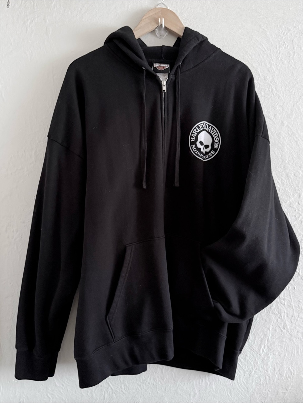 Y2K Harley-Davidson Unisex Black Zip Hoodie Size XXL